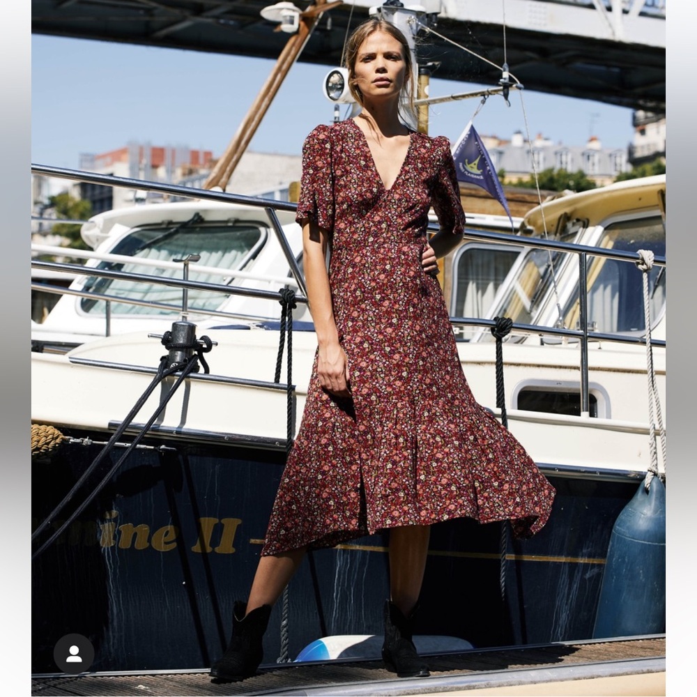 Ba&sh Silvina Print Midi Floral Dress